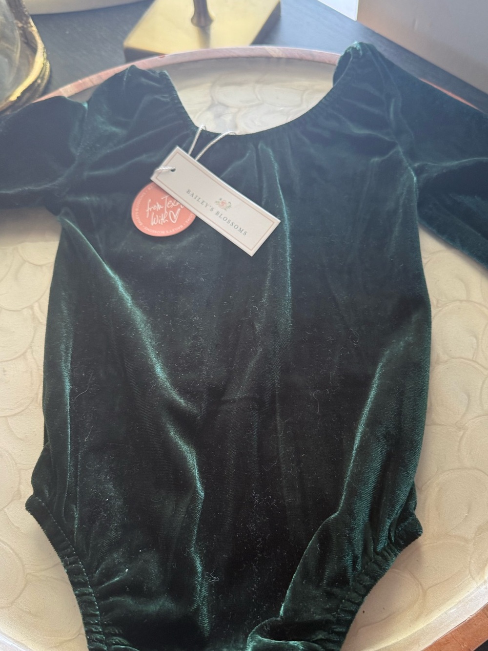 Bailey's Blossoms Forest Green Velvet Kids One-Piece